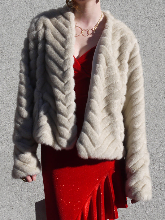 diagonal faux fur jacket