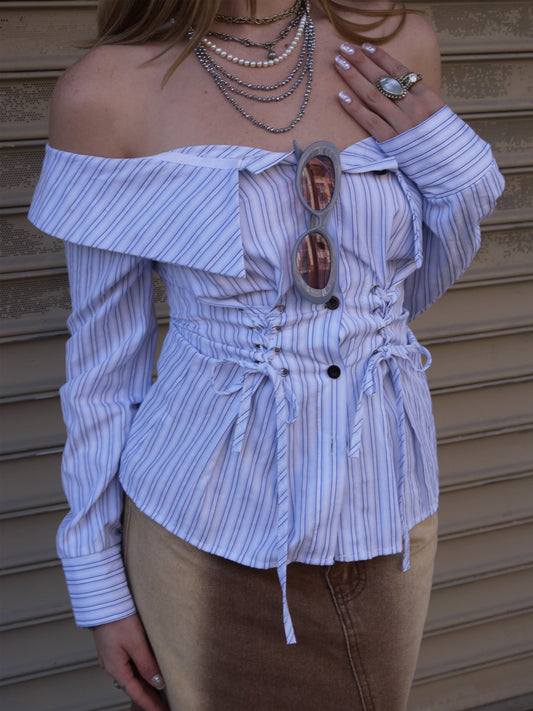 off shoulder stripe blouse