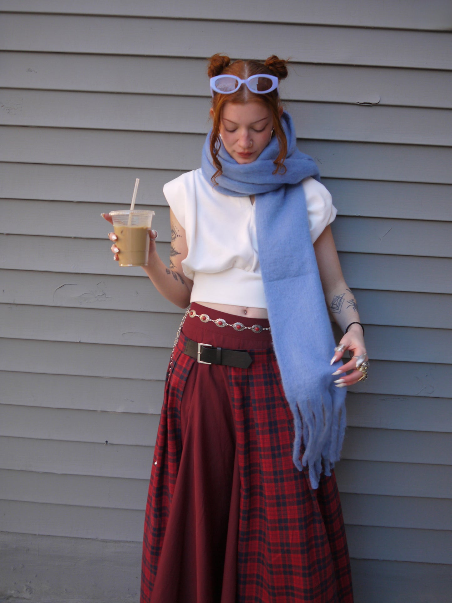 plaid belted skirt