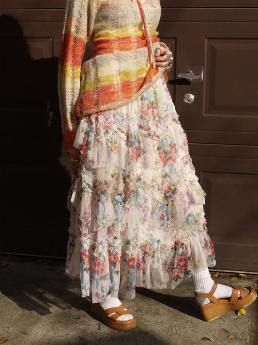 floral multi tiered long skirt