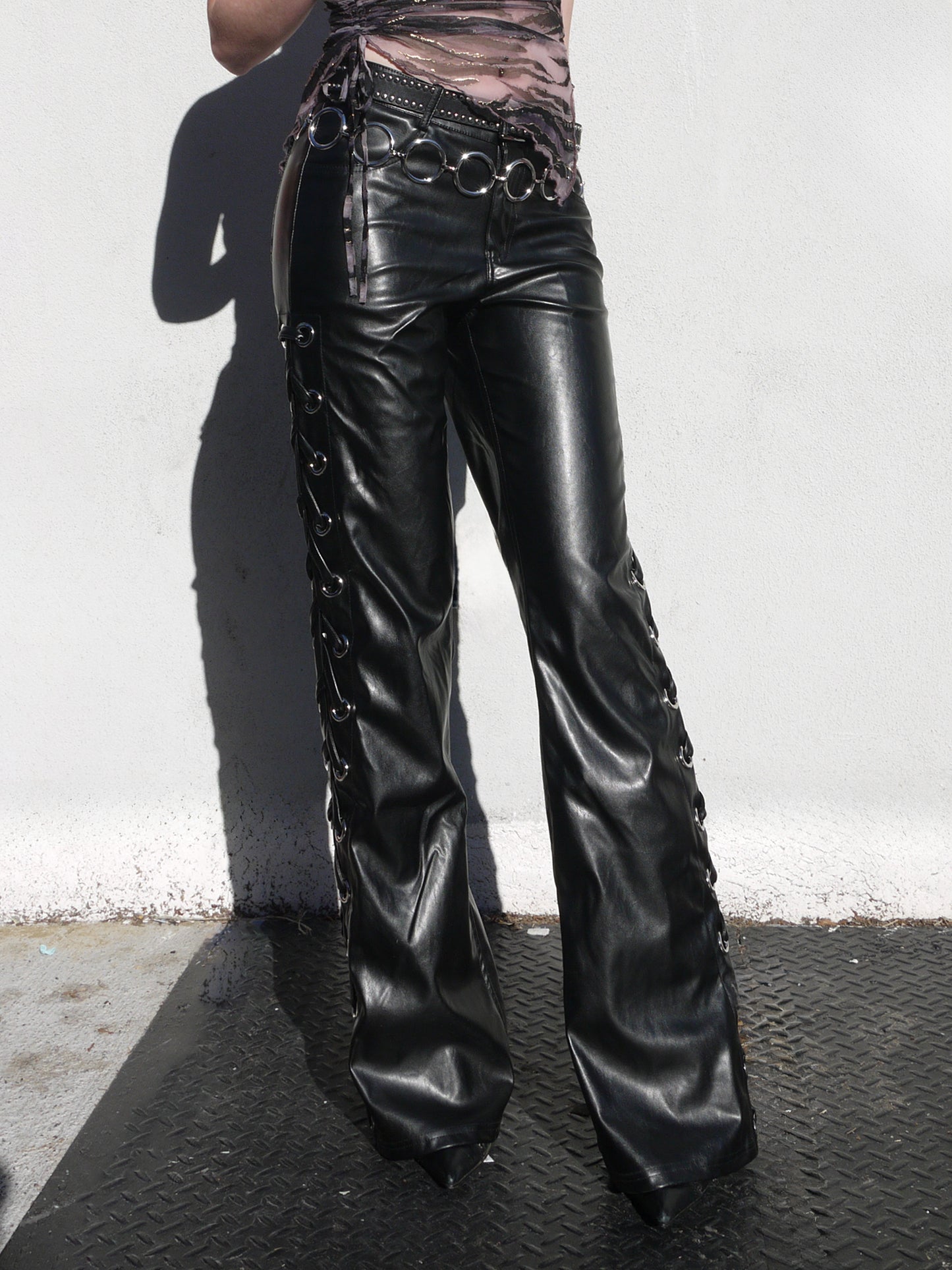 lace up boot faux leather pant