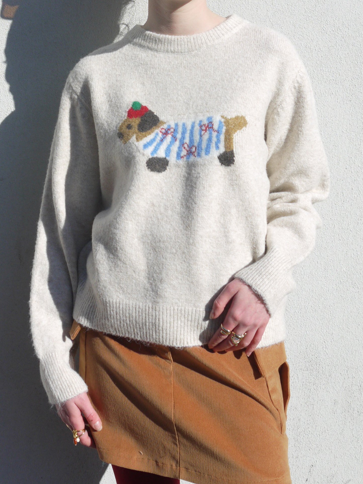 dog print crewneck sweater