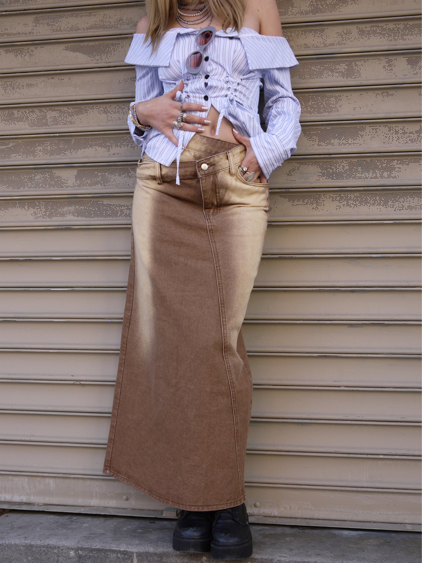 long denim ombre skirt