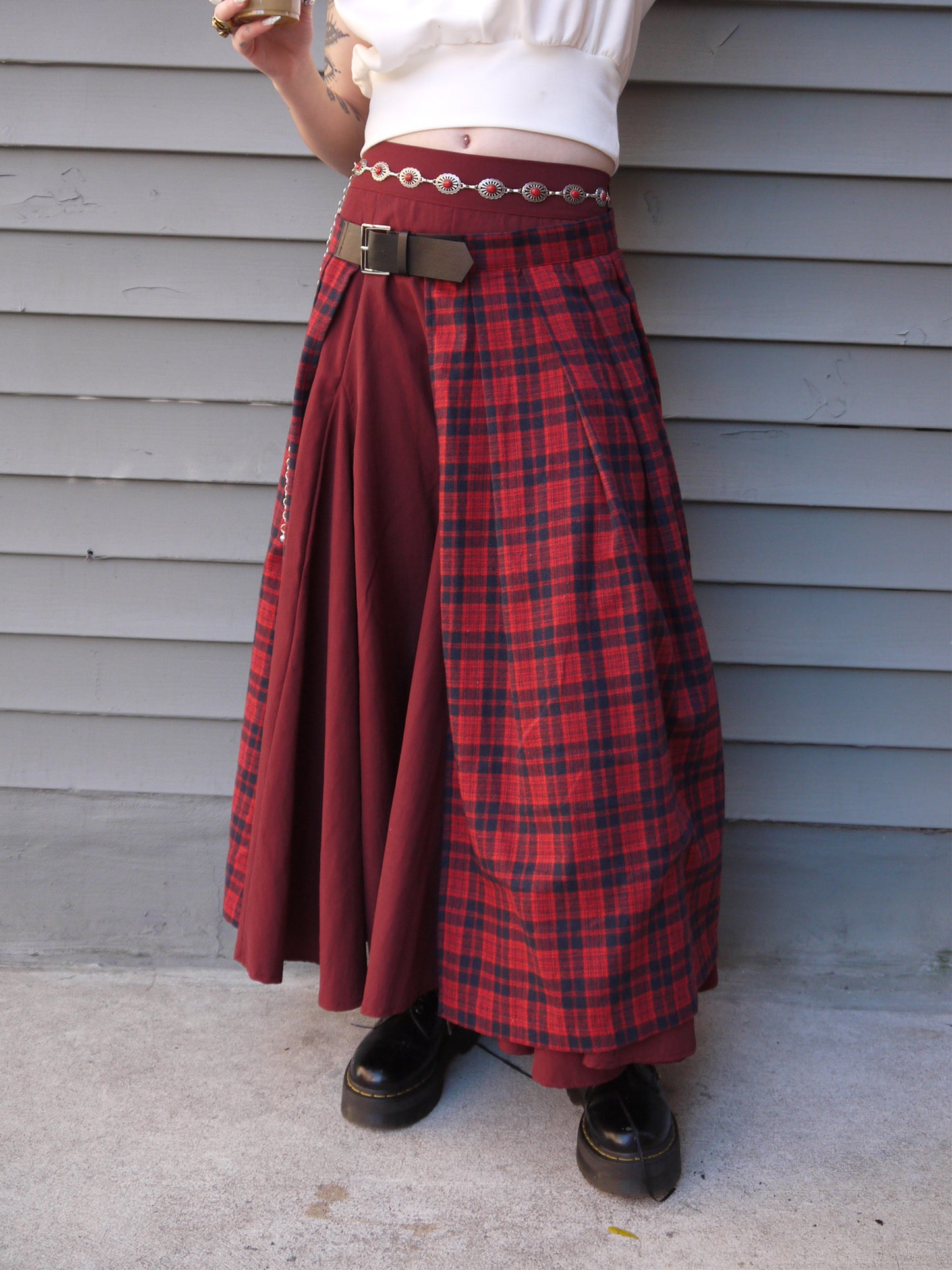 plaid belted skirt