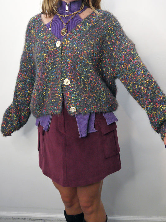 popcorn knit 3 button cardigan