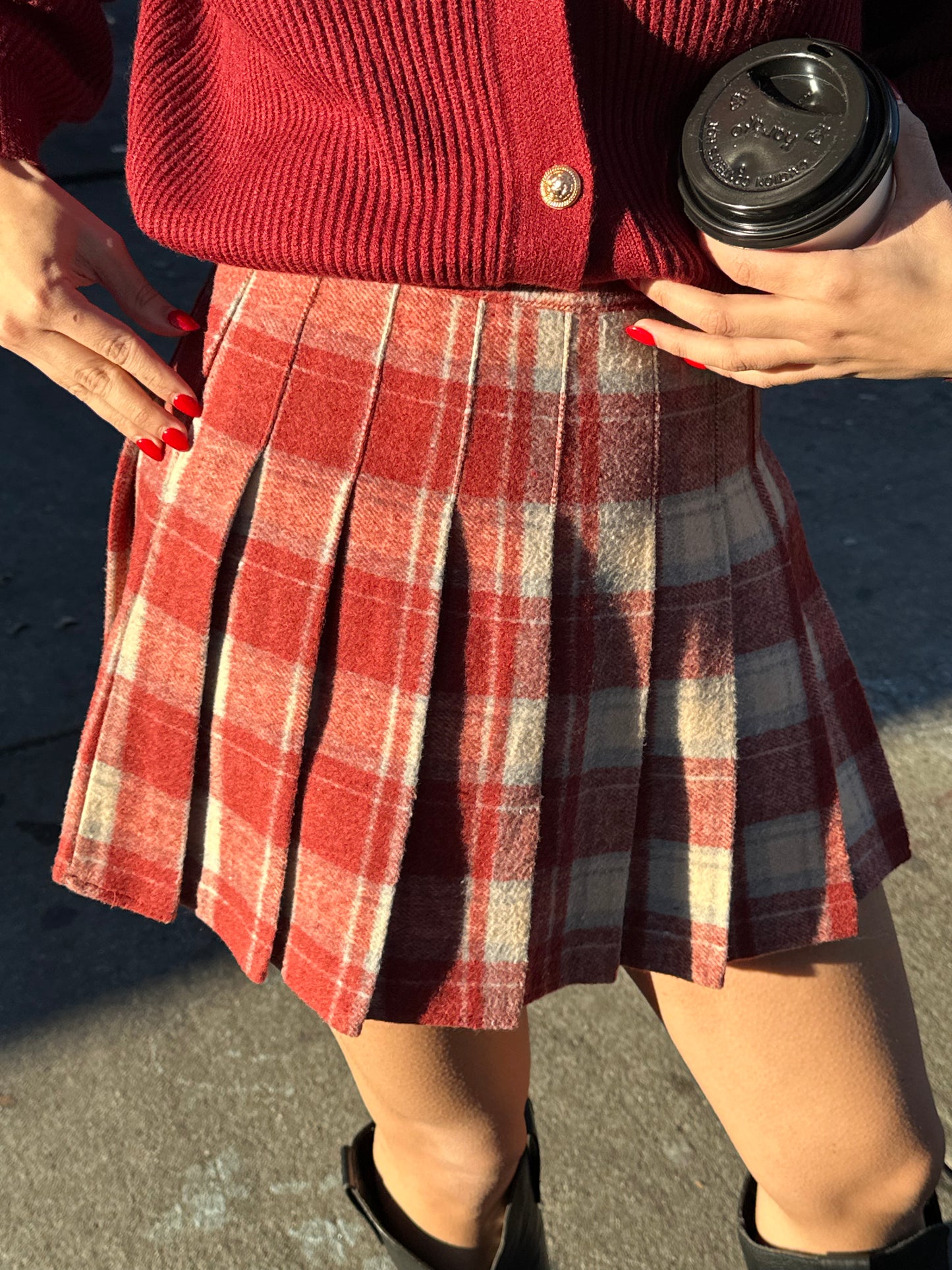 checkered pleated mini skirt