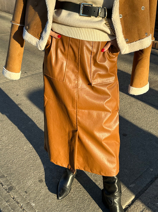 faux leather midi skirt