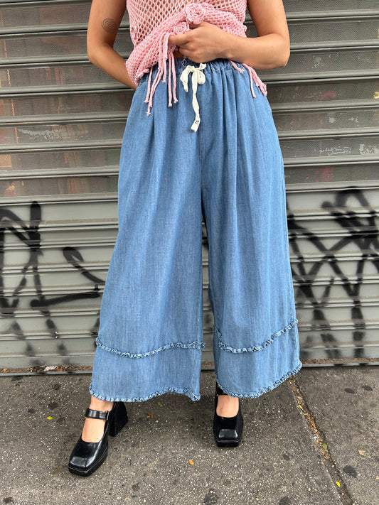 elastic waist wide leg denim pant