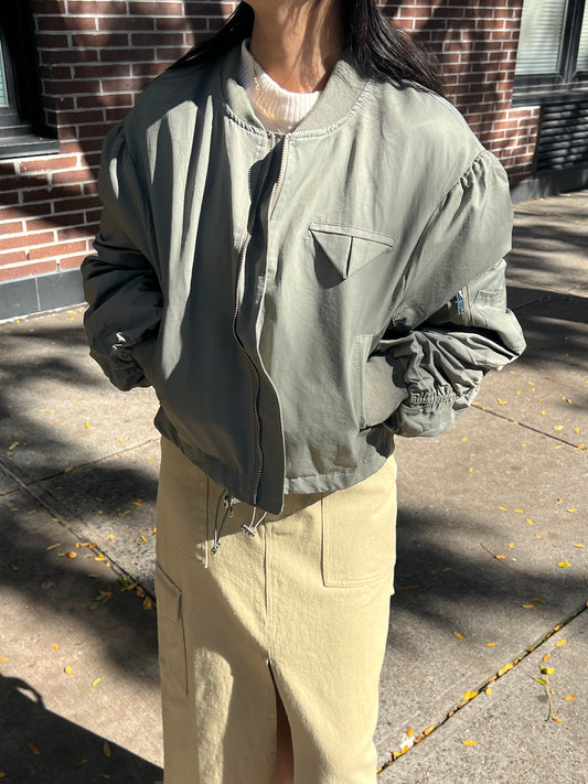 bomber jacket w zipper slv pocket