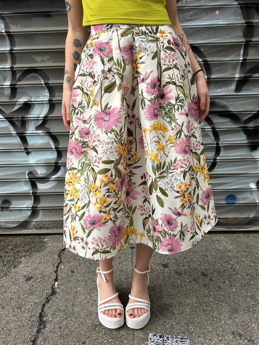 floral puff midi skirt