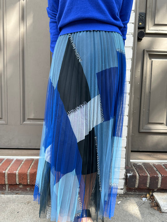 geo print pleated midi skirt