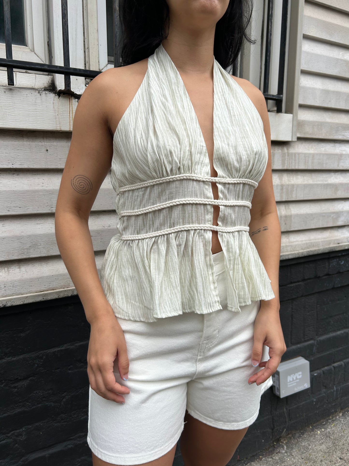 crinkle textured halter blouse