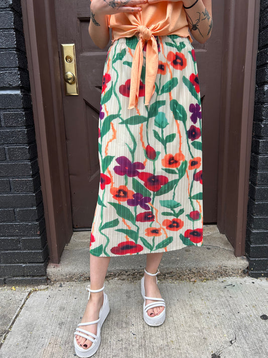 floral pleated midi skirt