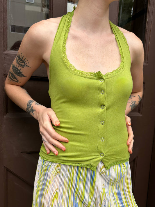 lace trim halter tank