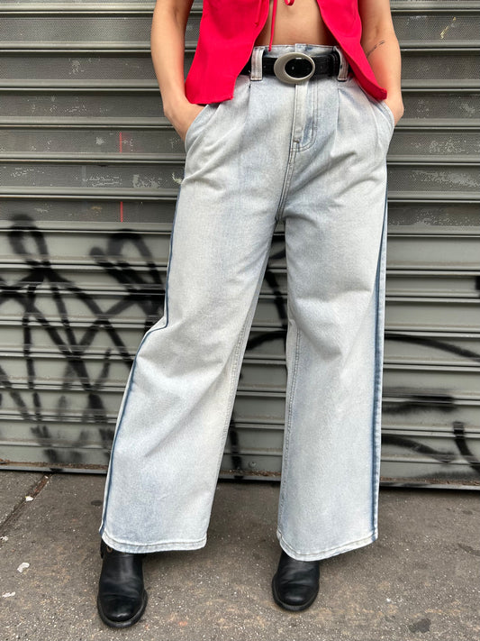 contrast trim denim wide leg pant