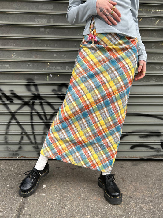 checkered long skirt