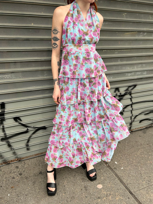 halter tiered printed dress