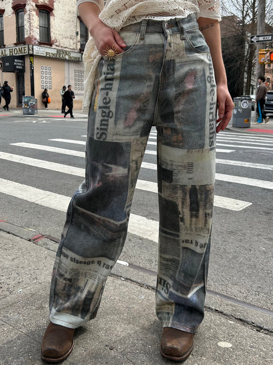newspaper print baggy pant