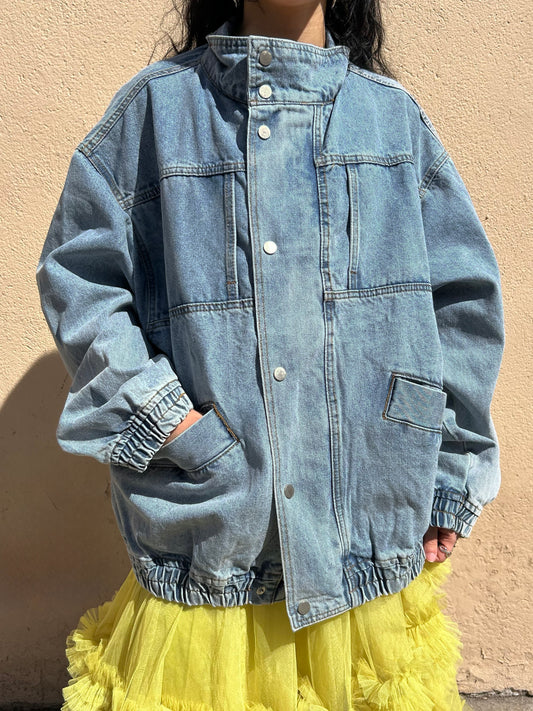 hi neck denim jacket