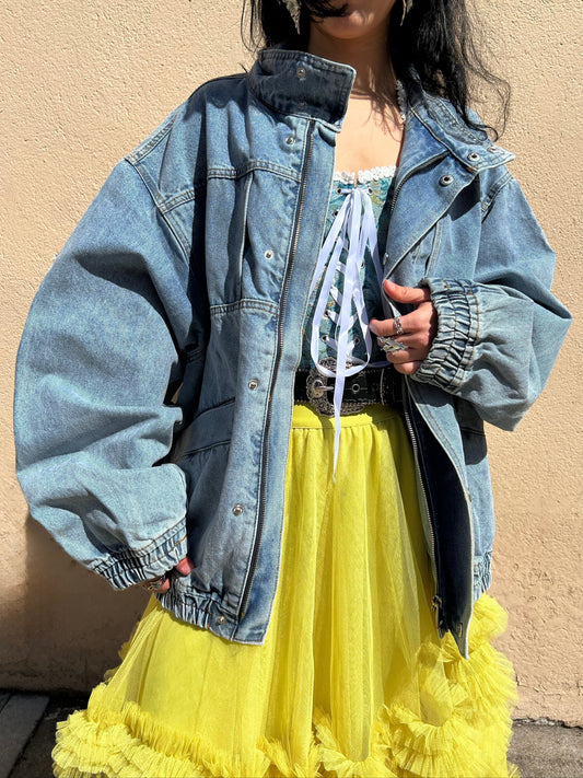 hi neck denim jacket