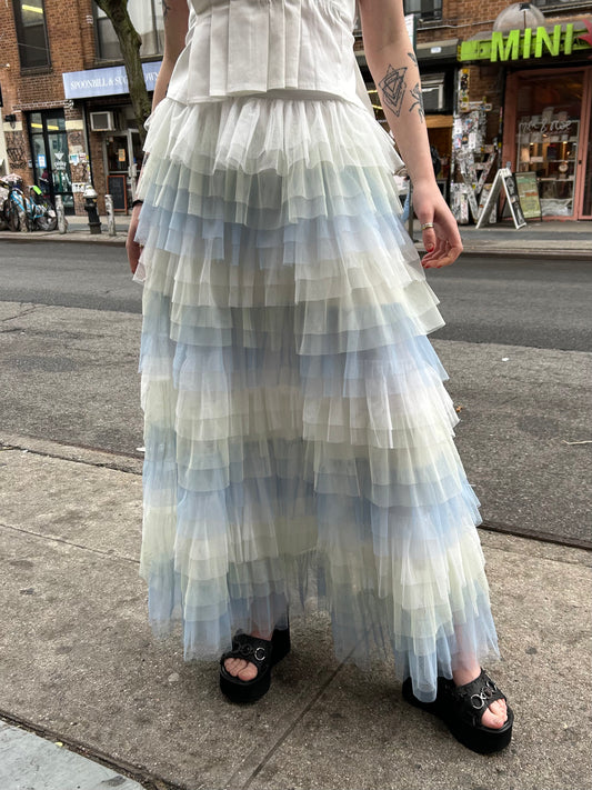 tri colored multi tiered mesh skirt