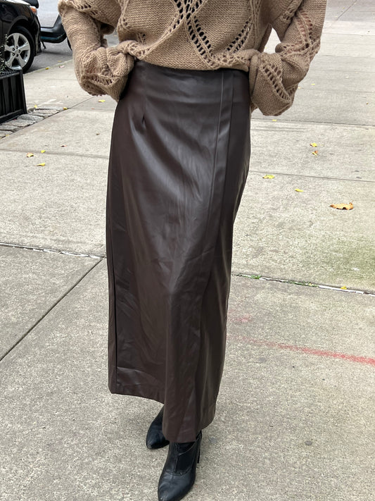 long faux leather skirt
