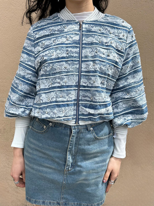 denim lace bomber jacket