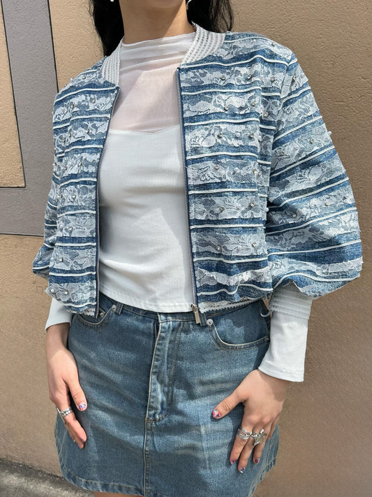 denim lace bomber jacket