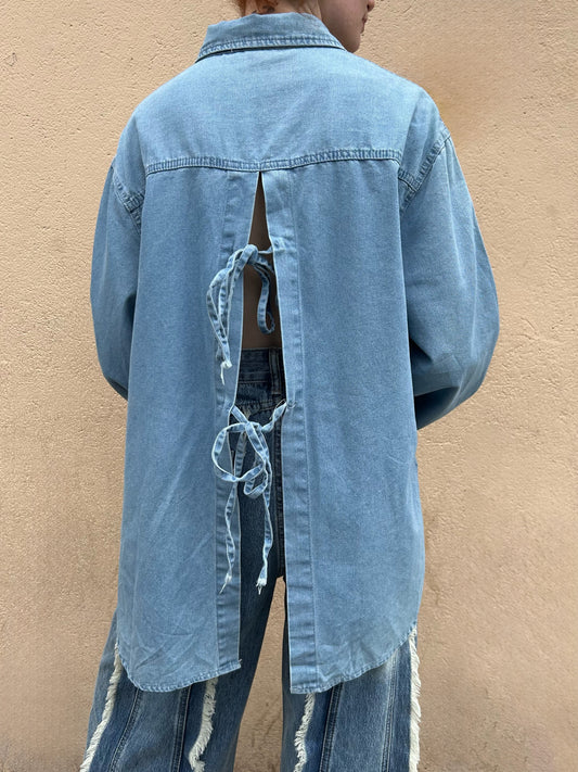 back tie up denim blouse