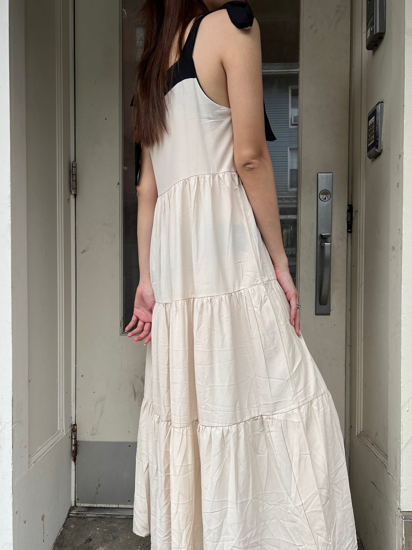 contrast color strap long dress