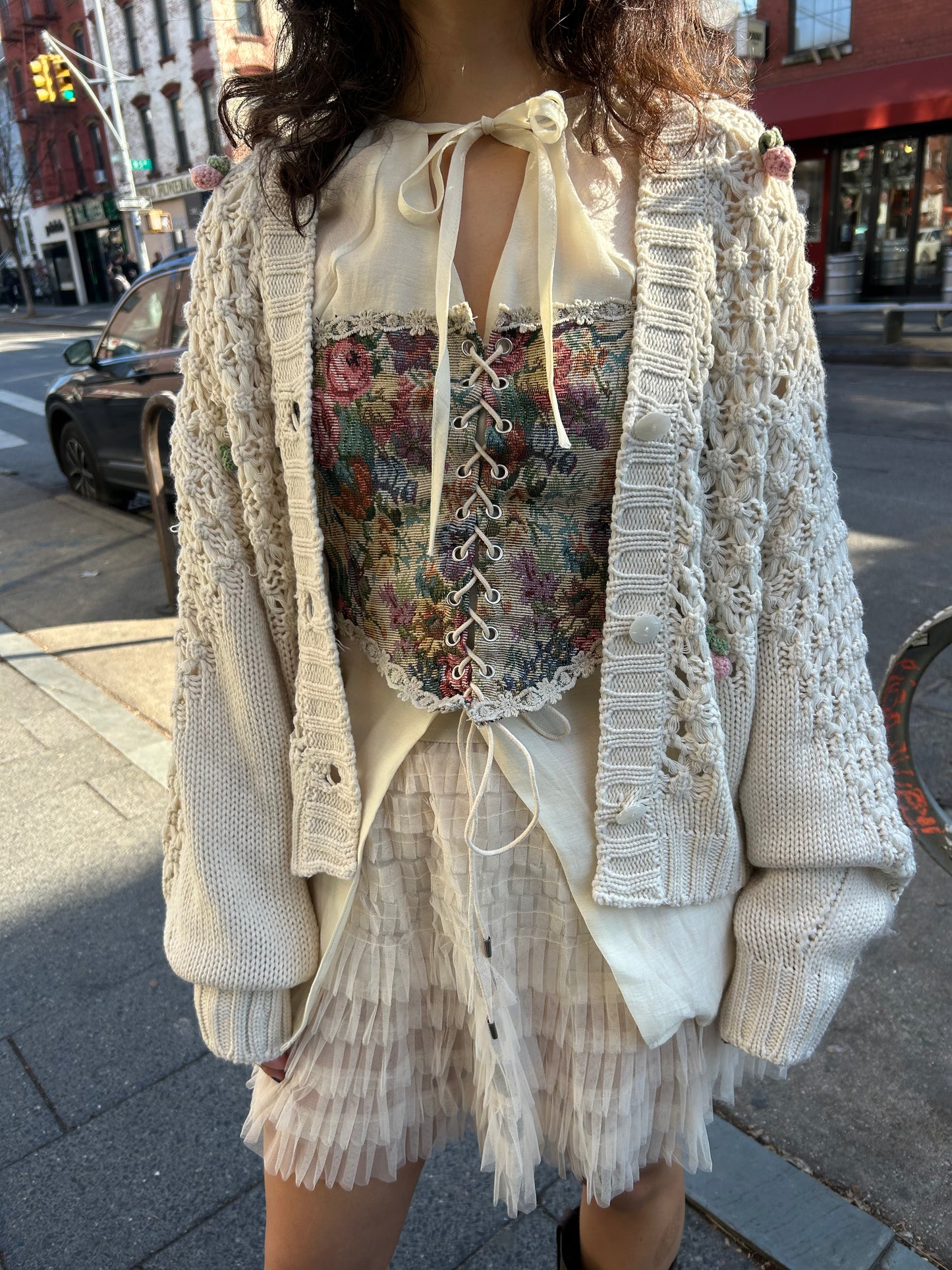 balloon slv floral detail cardigan