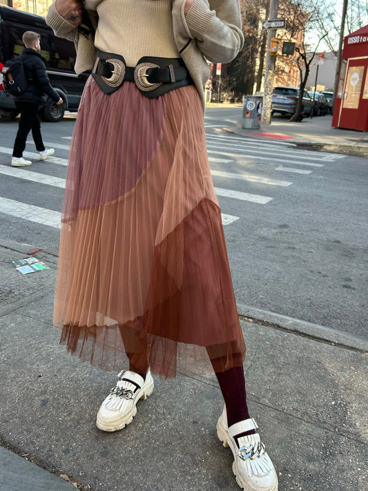 tri colored pleated skirt