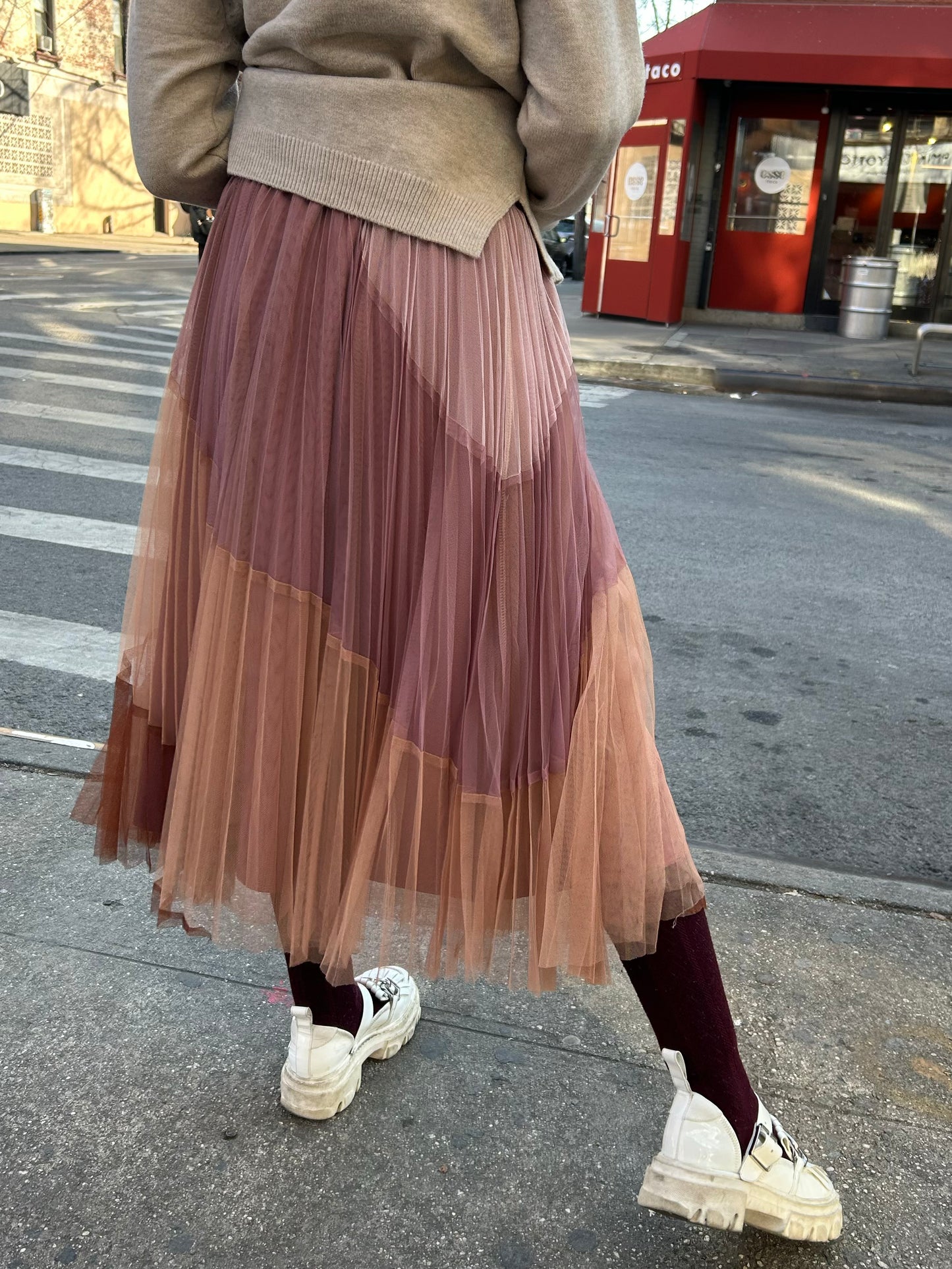 tri colored pleated skirt