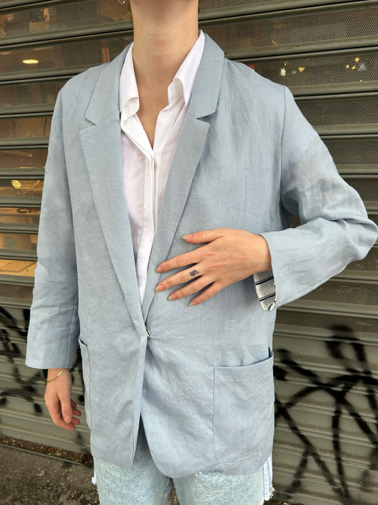 stripe cuff solid linen blazer