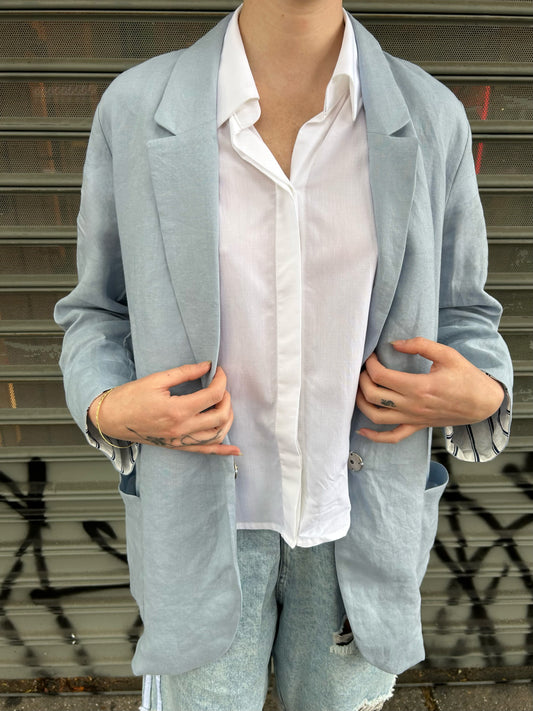 stripe cuff solid linen blazer