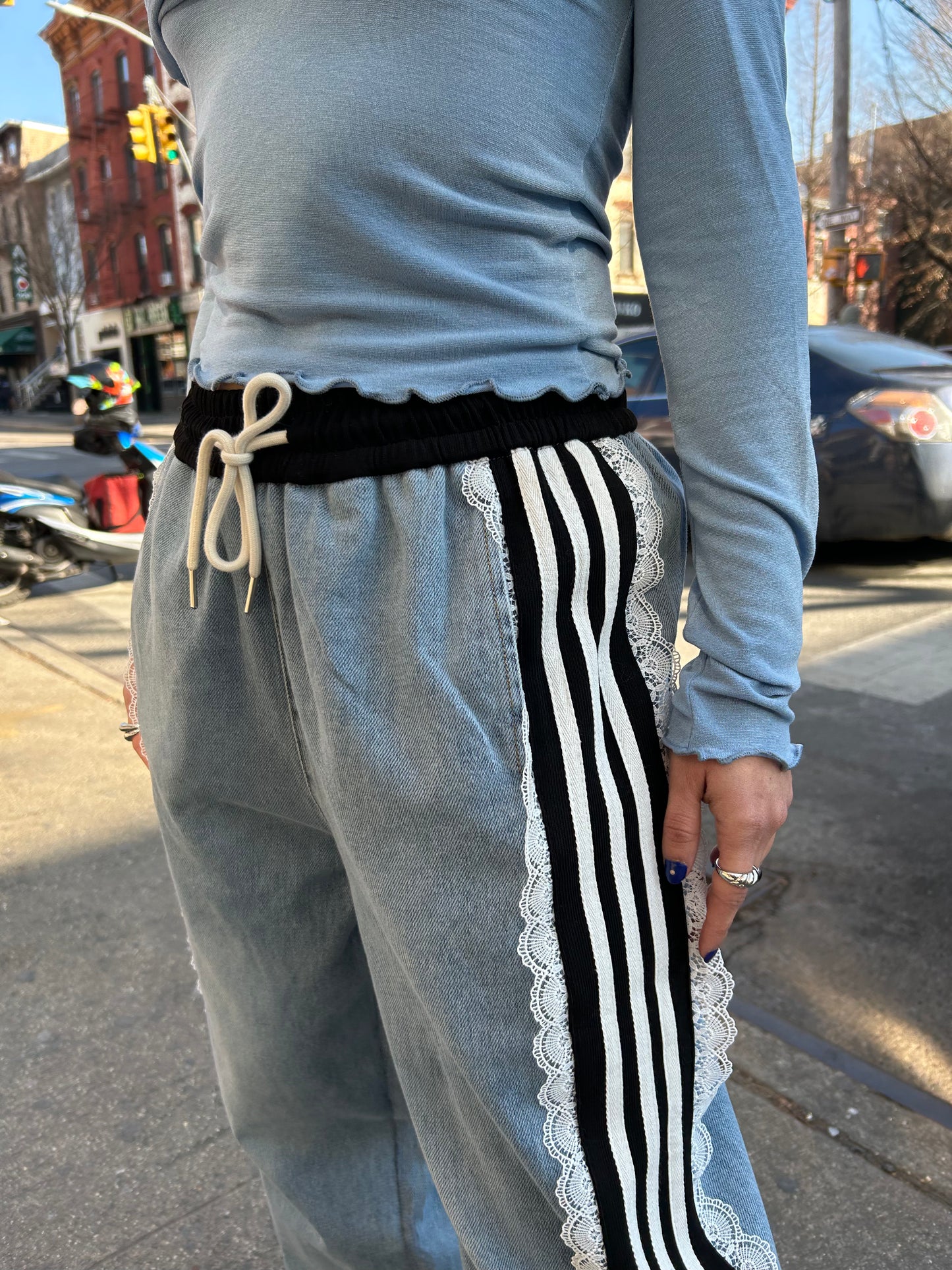 side lace and stripe pant