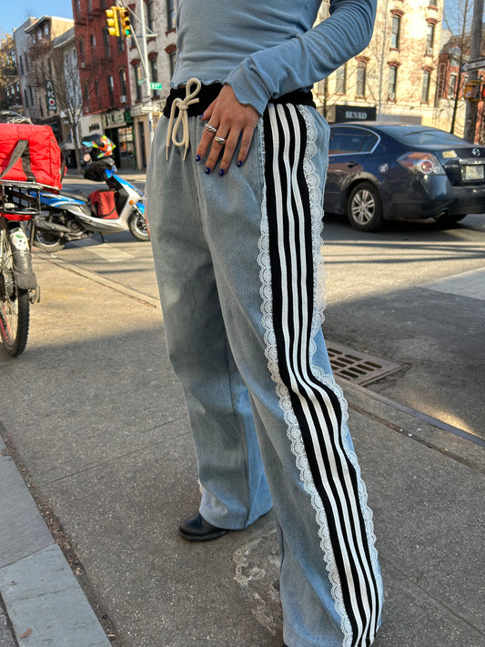 side lace and stripe pant