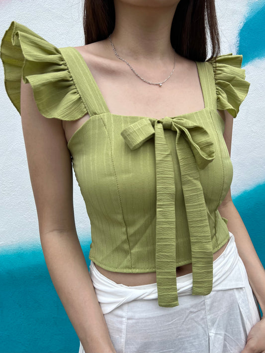 ruffle slv and front tie top