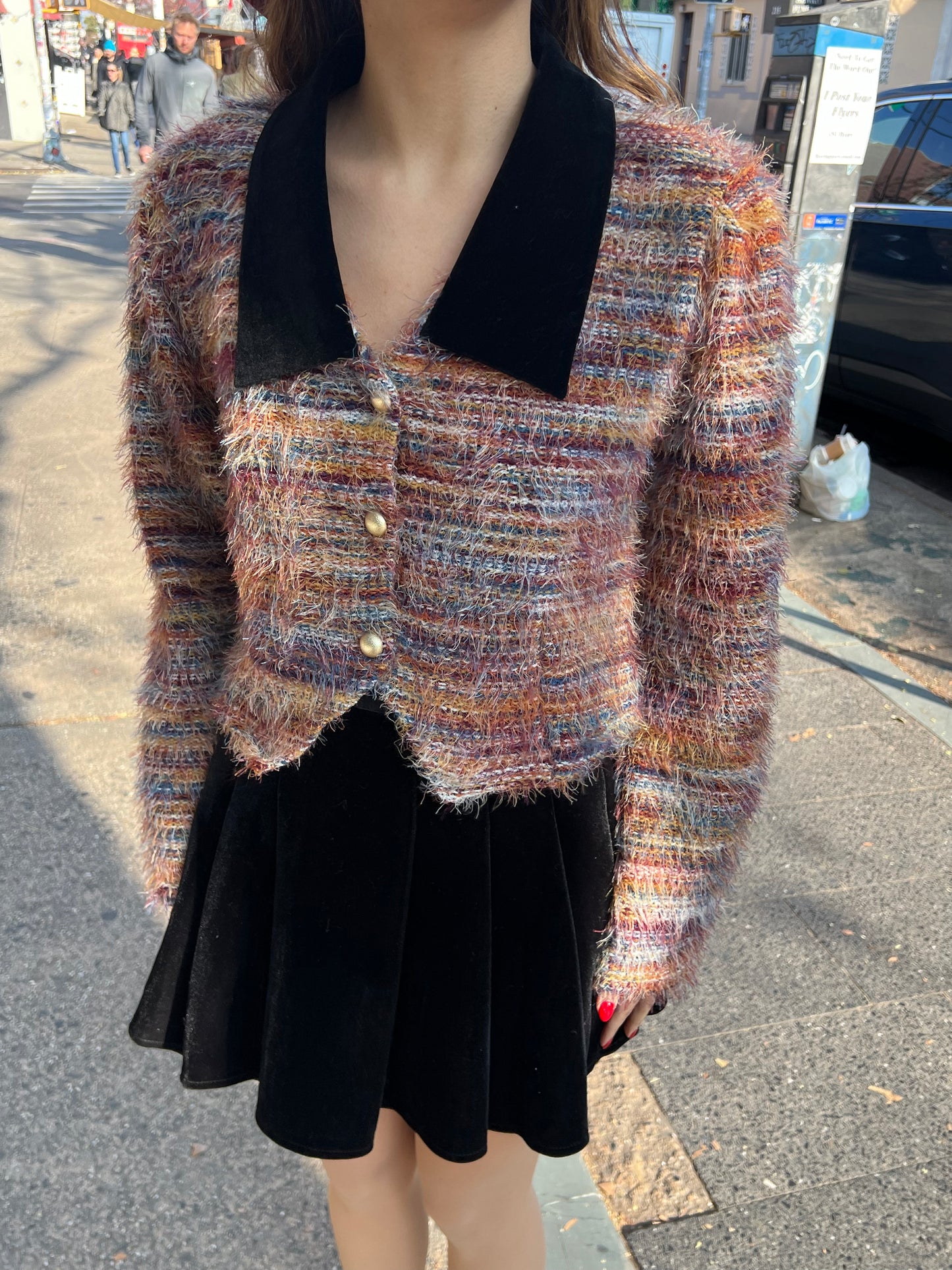 knit jacket w velvet skirt