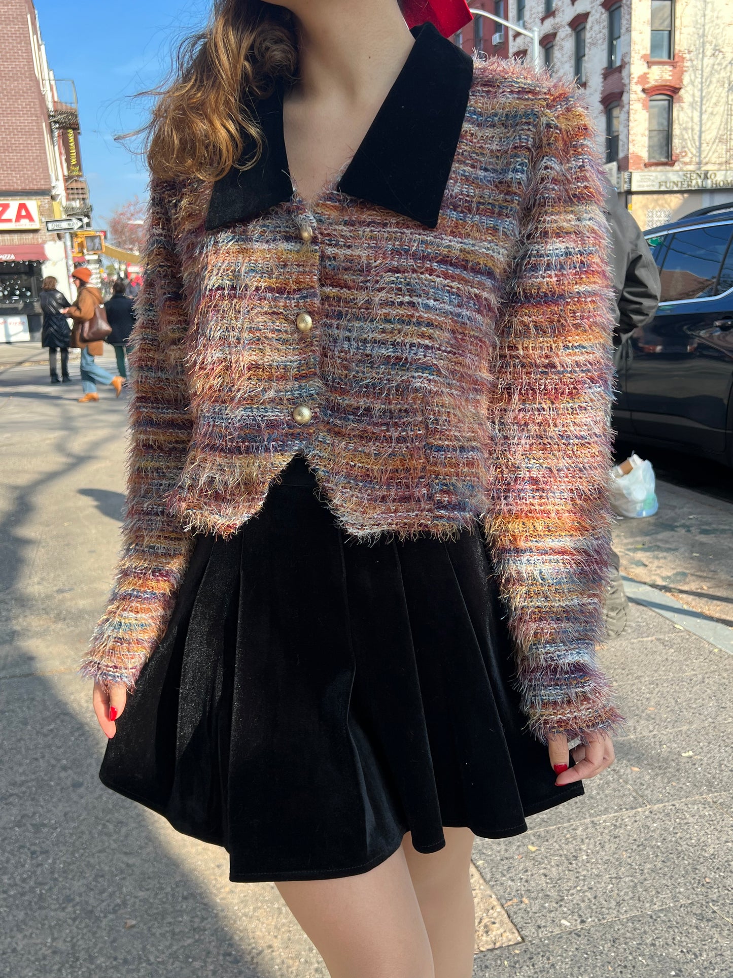 knit jacket w velvet skirt