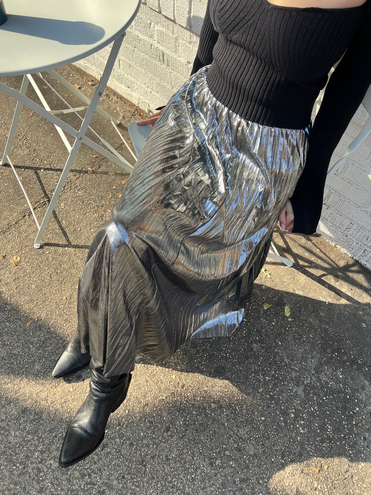 metallic pleated long skirt