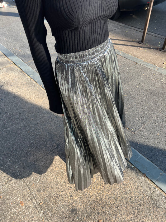 metallic pleated long skirt