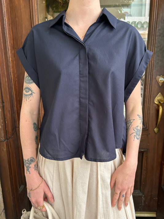 s/s button up solid blouse