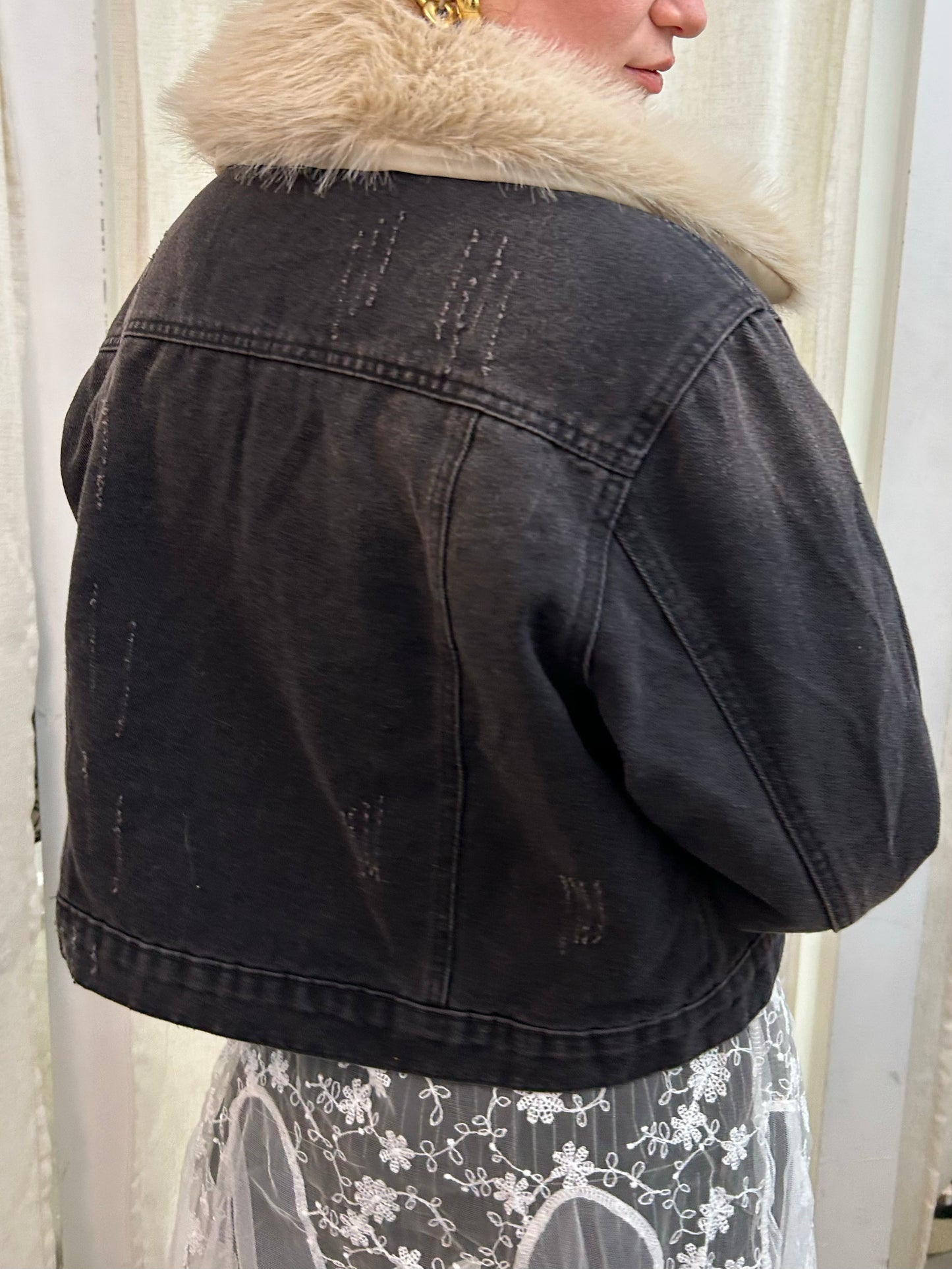 faux fur trim denim jacket