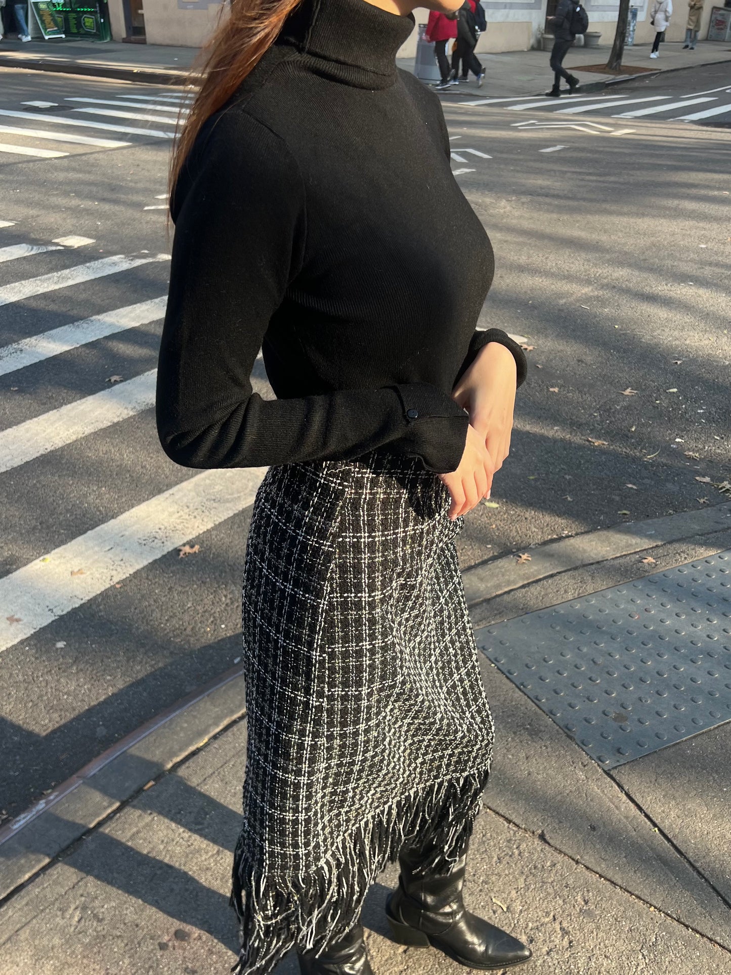 tweed top w fringe skirt set