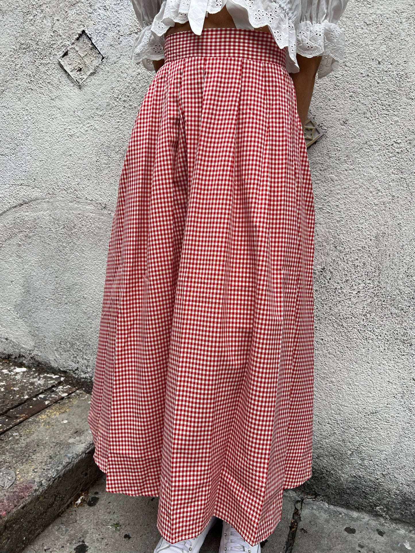 checkered long skirt