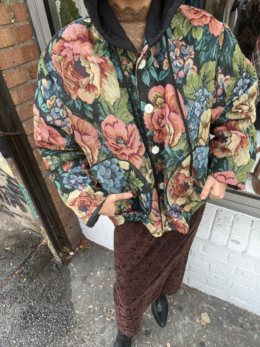 hooded floral jacket