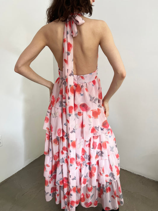multi tiered floral print maxi dress