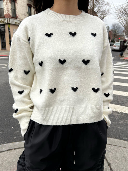 all over heart sweater