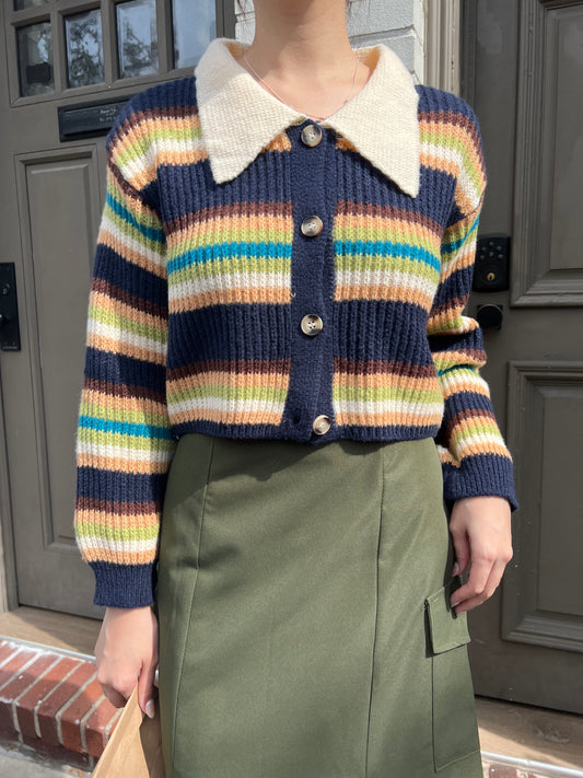 stripe contrast collar sweater